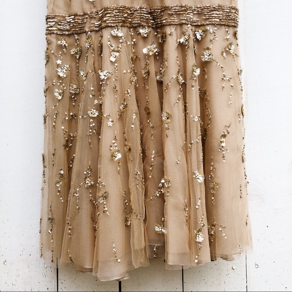 J. Mendel Floral Embroidered Tulle Midi Dress Gold - Picture 11 of 16